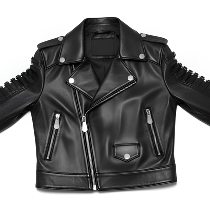 Black Leather Biker Jacket – Buckle Sleeve Detail