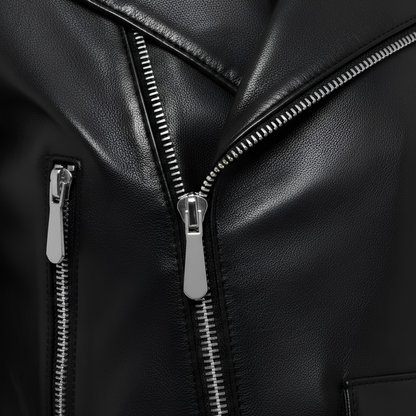 Black Leather Biker Jacket – Buckle Sleeve Detail