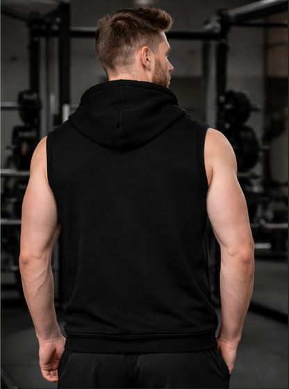 Men’s Black Sleeveless Zip Hoodie Chenille Embroidery Streetwear hooded Vest