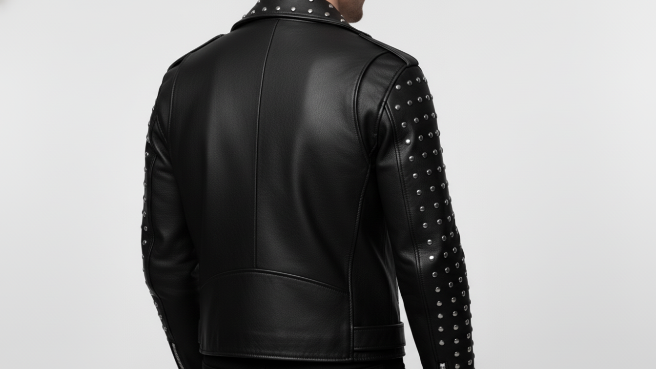 Men’s Black Studded Leather Biker Jacket Punk Rock Motorcycle Zip Moto Coat