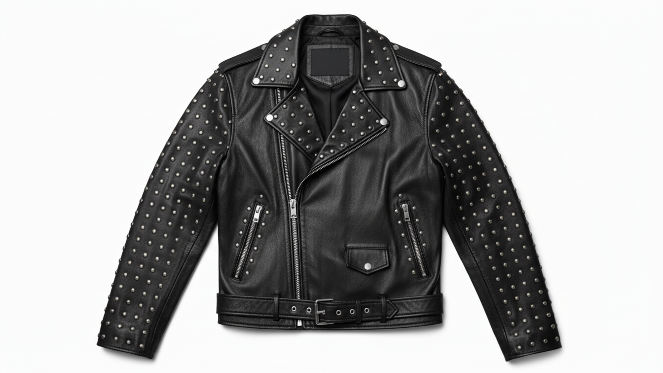 Men’s Black Studded Leather Biker Jacket Punk Rock Motorcycle Zip Moto Coat