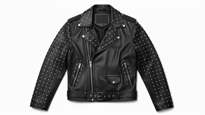 Men’s Black Studded Leather Biker Jacket Punk Rock Motorcycle Zip Moto Coat