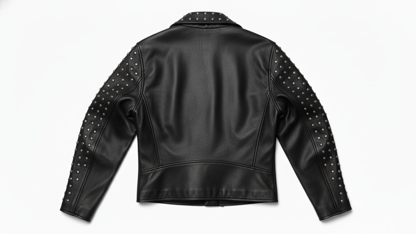 Men’s Black Studded Leather Biker Jacket Punk Rock Motorcycle Zip Moto Coat