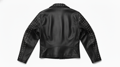 Men’s Black Studded Leather Biker Jacket Punk Rock Motorcycle Zip Moto Coat