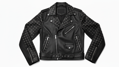 Men’s Black Studded Leather Biker Jacket Punk Rock Motorcycle Zip Moto Coat