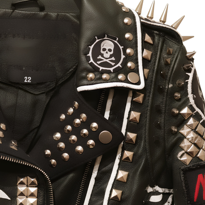 Studded Punk Leather Jacket – Skeleton Graphic Biker Jacket
