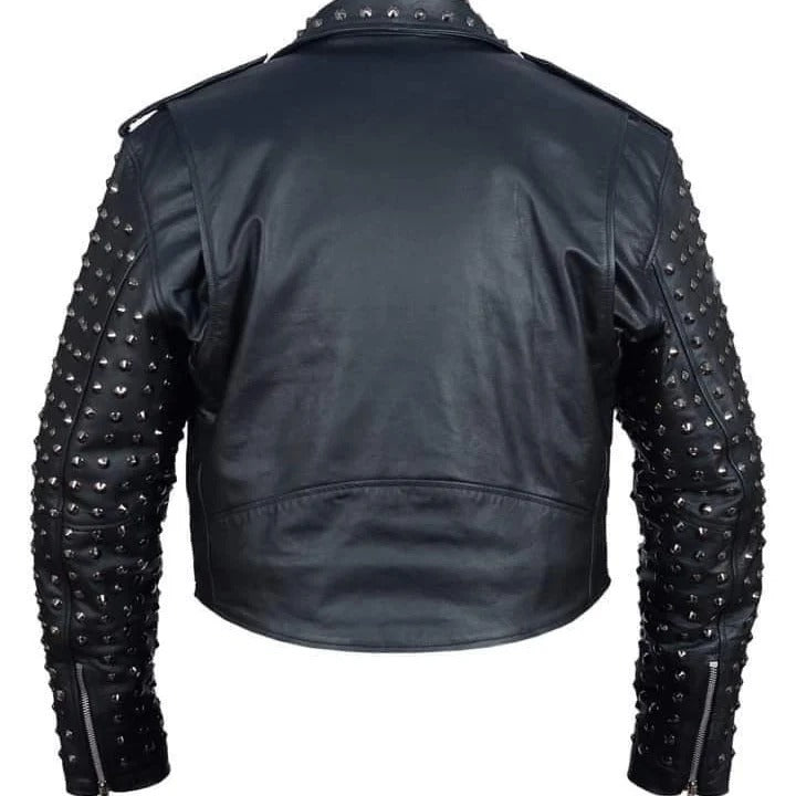 Men’s Black Studded Leather Biker Jacket Punk Rock Motorcycle Zip Moto Coat