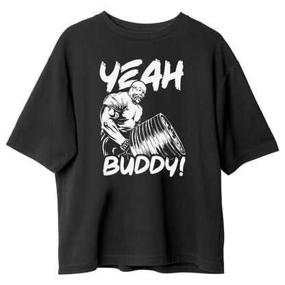 Dynamix Graphic Print "Yeah Buddy" T-Shirt Unisex Slim Fit 100% Cotton Tee For Gym Workout/Causal  Olive Green/Black